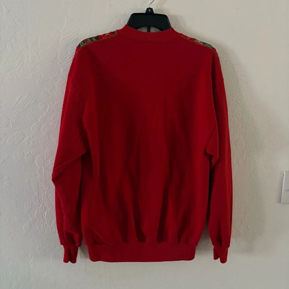 Vintage 90s Women’s Handmade Sweatshirt Jacket Size L Full‎ Zip Red Roses Leaves